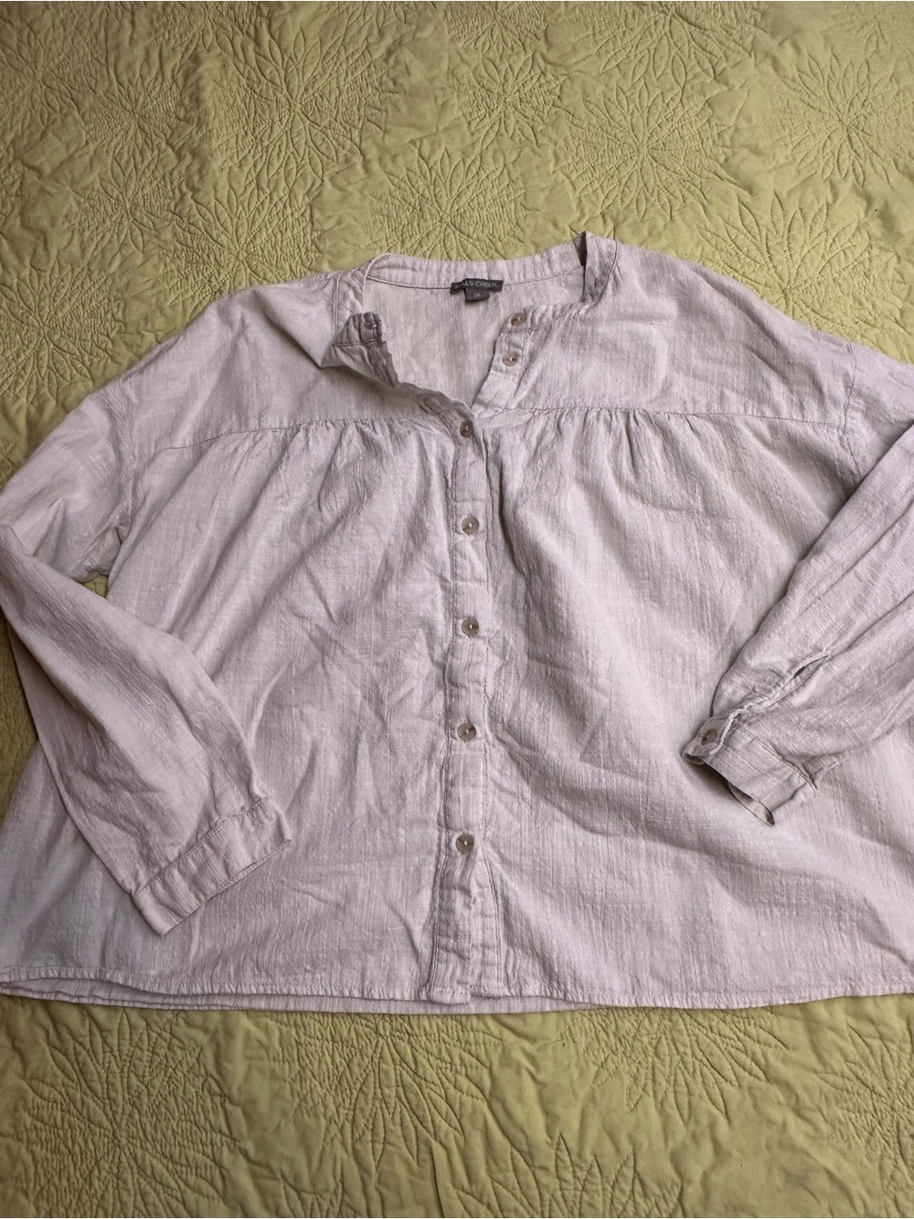 100% cotton Falls Creek Light Lavender Button-Front Peasant Blouse